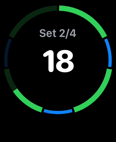 The Apple Watch screen during a routine — the ring and the seconds left