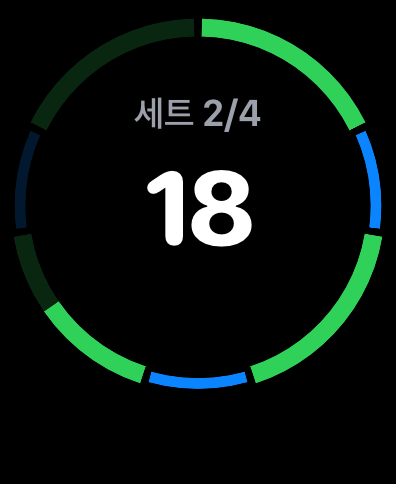 루틴을 진행 중인 Apple Watch 화면 — 링과 남은 초